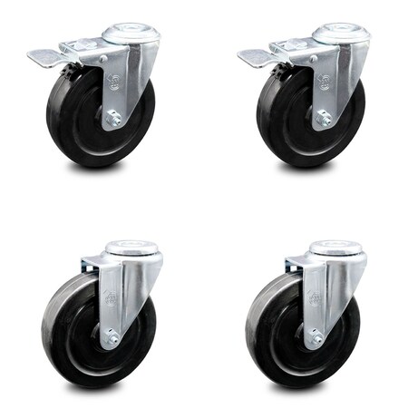 Service Caster 5 Inch Hard Rubber Wheel Swivel Bolt Hole Caster Set with 2 Total Lock Brake SCC SCC-BHTTL20S514-HRS-2-S-2